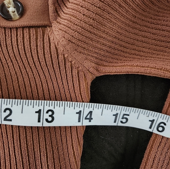 Nicholas Juliet Rib Knit Long Sleeve Cropped Funnel Neck Top in Caramel - Picture 8 of 12